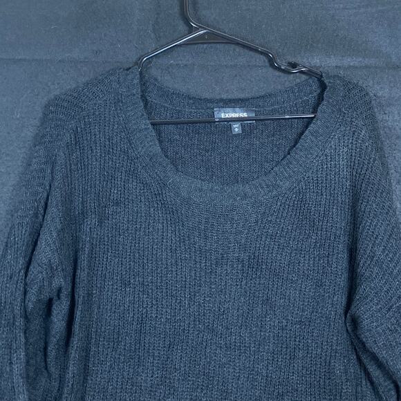 Express Womens Sweater Black Boat Neck Long Sleeve Knit Tunic Cotton Blend M - Picture 2 of 12